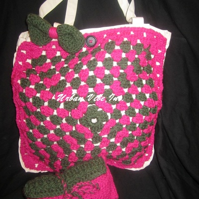 New sassy crochet tote bag with accessories set (free bow
