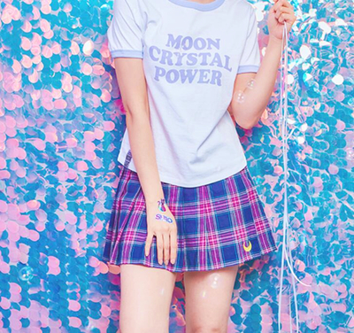 Moon Embroidery Tartan Plaid Pleated Skirt