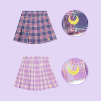 Moon Embroidery Tartan Plaid Pleated Skirt - Thumbnail 2
