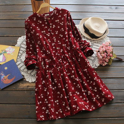 Japanese Stand Collar Floral Printed Kawaii Fashion Mini Dress