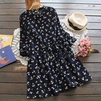 Japanese Stand Collar Floral Printed Kawaii Fashion Mini Dress - Thumbnail 2