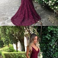 Sexy Mermaid Prom Dress,Spaghetti Straps V Neck Lace Long Prom Dress ,Burgundy Evening Party Dress - Thumbnail 2