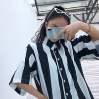 90's Stripe Blouse Shirt - Thumbnail 1
