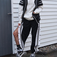Free Shipping-BLACK AND WHITE POPPER TRACK PANTS - Thumbnail 4