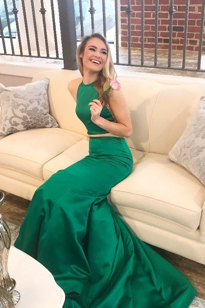 Beautiful Two Piece Prom Dresses Halter Mermaid Long Evening Dress