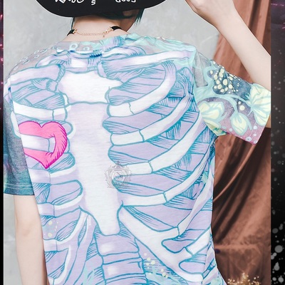 Sweet punk color rib painted 3d sweater t-shirt