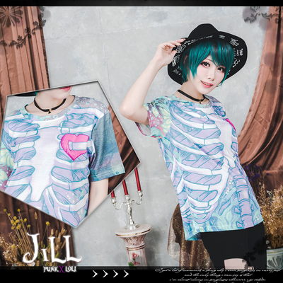 Sweet punk color rib painted 3d sweater t-shirt - Thumbnail 5