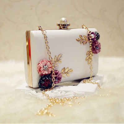 Gorgeous leather flowers and pearls women's clutch bag purse