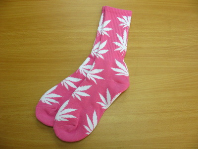 Harajuku Weed Marijuana Crew Socks Pink/White Color