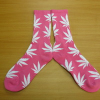 Harajuku Weed Marijuana Crew Socks Pink/White Color - Thumbnail 1