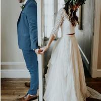 Vintage Two Piece Wedding Dress with Half Sleeves Bridal Gown  - Thumbnail 1