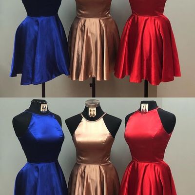 Halter royal blue/champagne/red short homecoming dresses - Thumbnail 5