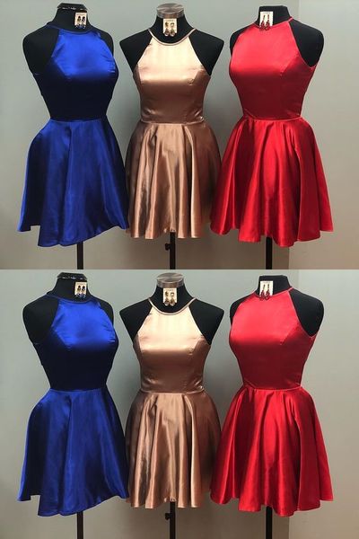 Halter Royal Blue/Champagne/Red Short Homecoming Dresses