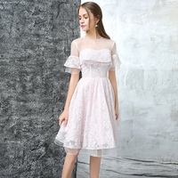 Pink lace short prom dress, homecoming dress - Thumbnail 2