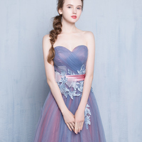 Cute sweetheart neck tulle long prom dress, evening dress - Thumbnail 1