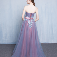 Cute sweetheart neck tulle long prom dress, evening dress - Thumbnail 4