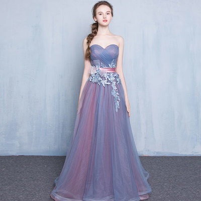 Cute sweetheart neck tulle long prom dress, evening dress - Thumbnail 5