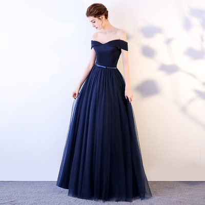 Dark blue long prom dress, simple evening dress - Thumbnail 5