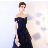 Dark blue long prom dress, simple evening dress - Thumbnail 2