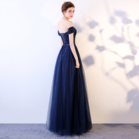 Dark blue long prom dress, simple evening dress - Thumbnail 3