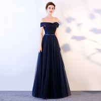 Dark blue long prom dress, simple evening dress - Thumbnail 4