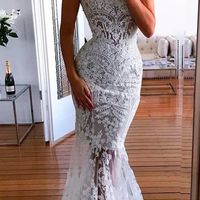 Charming Sweetheart White Mermaid Long Wedding Dress with Beaded Lace - Thumbnail 1