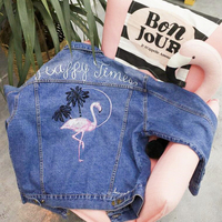 Happy Times Flamingo Embroidered Denim Jacket - Thumbnail 2