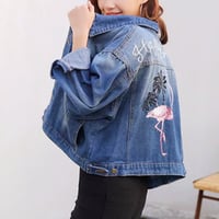 Happy Times Flamingo Embroidered Denim Jacket - Thumbnail 3