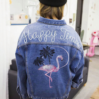 Happy Times Flamingo Embroidered Denim Jacket - Thumbnail 4