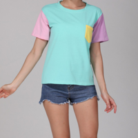 COLOR BLOCK POCKET TEE IN MINT - Thumbnail 1