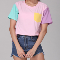 COLOR BLOCK POCKET TEE IN PINK - Thumbnail 2