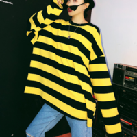 Free Shipping-YELLOW AND BLACK OVERSIZED STRIPE SWEATER - Thumbnail 2