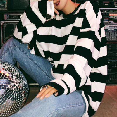 Free shipping-black and white oversized stripe sweater