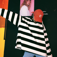 Free Shipping-BLACK AND WHITE OVERSIZED STRIPE SWEATER - Thumbnail 1