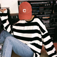 Free Shipping-BLACK AND WHITE OVERSIZED STRIPE SWEATER - Thumbnail 3