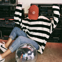 Free Shipping-BLACK AND WHITE OVERSIZED STRIPE SWEATER - Thumbnail 4