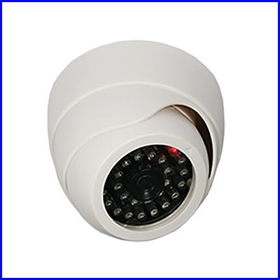 Fake dummy security camera dome-type white w/ led