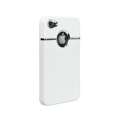 Deluxe White and Chrome Hard Case Cover for iPhone 4 4G 4S
