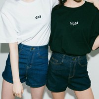 Day and Night Letter Print Harajuku Kawaii T-shirts - Thumbnail 2
