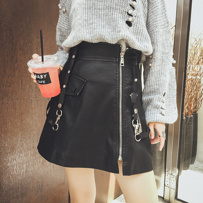 Harajuku black pu leather fashion skirt - Thumbnail 5