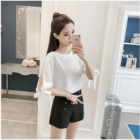 Kawaii Pearl Beaded Bow Sleeve Chiffon Blouse - Thumbnail 2