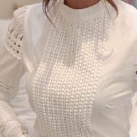 Elegant White Long Sleeve Lace Blouse - Thumbnail 2