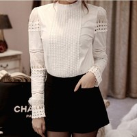 Elegant White Long Sleeve Lace Blouse - Thumbnail 3
