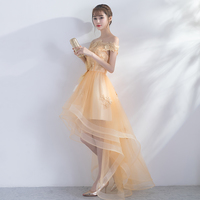 Champagne high low lace prom dress, homecoming dress - Thumbnail 1