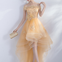 Champagne high low lace prom dress, homecoming dress - Thumbnail 3
