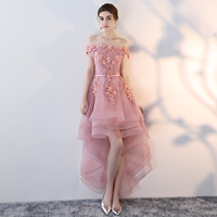 Pink high low lace prom dress, homecoming dress - Thumbnail 1