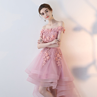 Pink high low lace prom dress, homecoming dress - Thumbnail 2