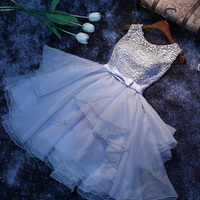 Cute gray lace tulle short prom dress, homecoming dress - Thumbnail 1