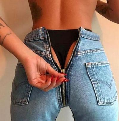 Fashion Trending Hip Zipper High Waist Denim Jeans