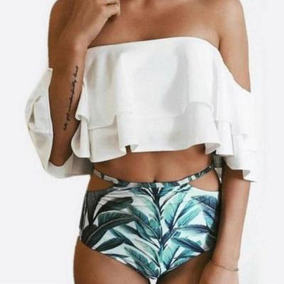 Sexy bikini bikini double frilled word shoulder swimsuit